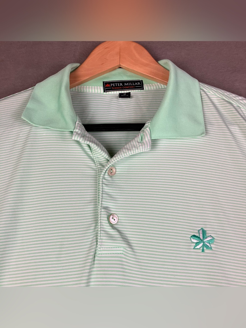 Peter Millar Summer Comfort Men's Size M Striped Short Sleeve Polo Shirt Green.